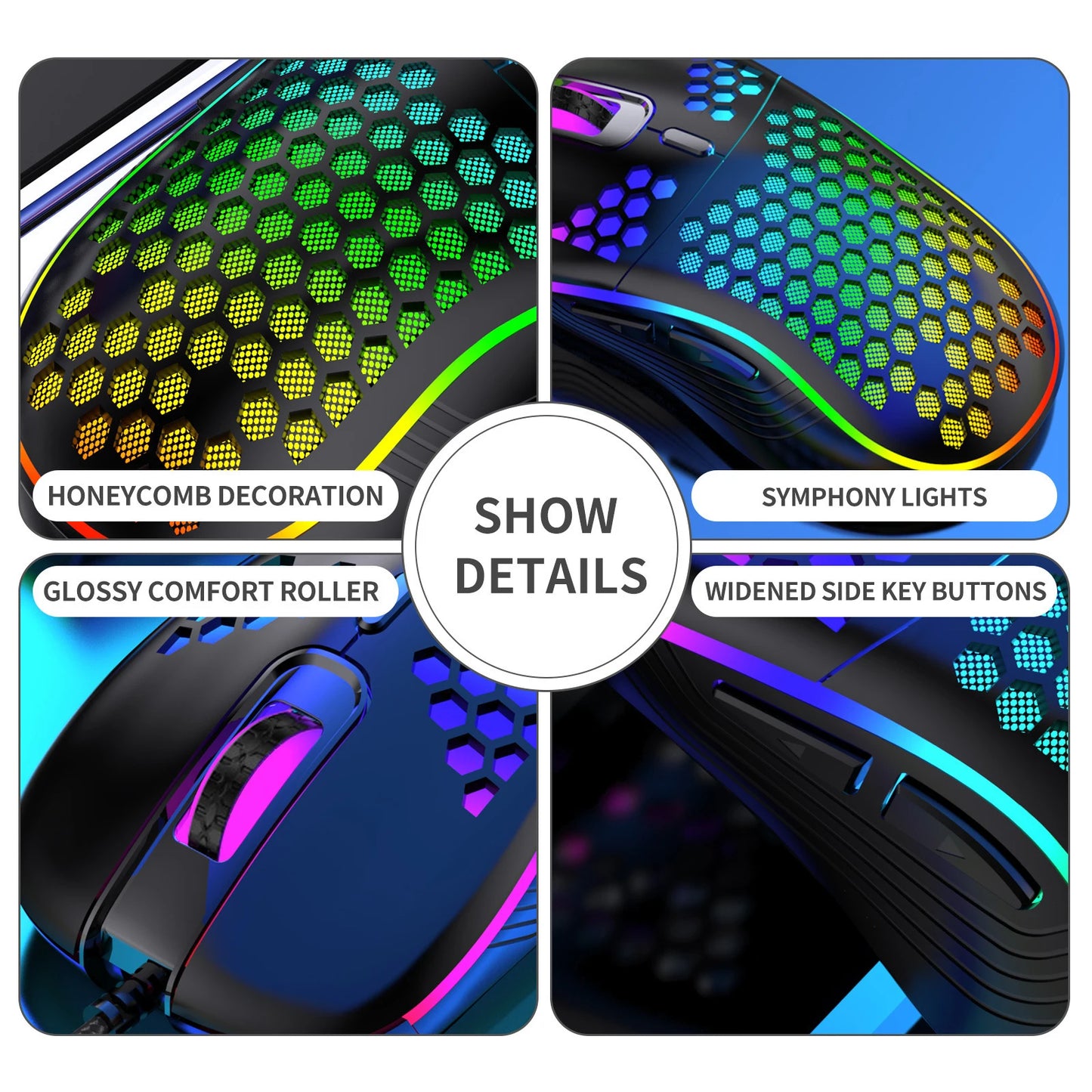 Wired Gaming Mouse with Honeycomb Shell Lightweight Gaming Mice Ergonomic Computer Mouse Gaming for Windows/PC/Mac/Laptop