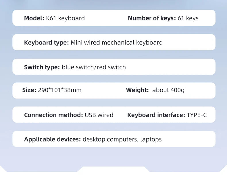 APAYADO K61 Mechanical Keyboard Wired, 61 Keys RGB 60% Portable Mini Keyboard Black,White, Red/Blue Switch for Gaming