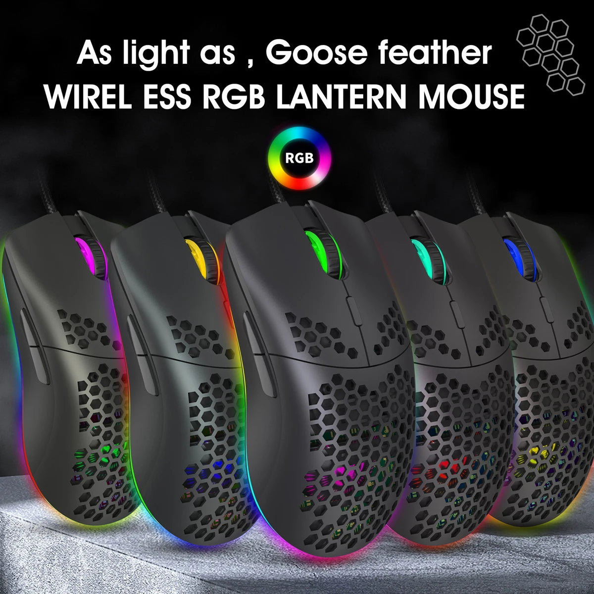 Wired Gaming Mouse with Honeycomb Shell Lightweight Gaming Mice Ergonomic Computer Mouse Gaming for Windows/PC/Mac/Laptop